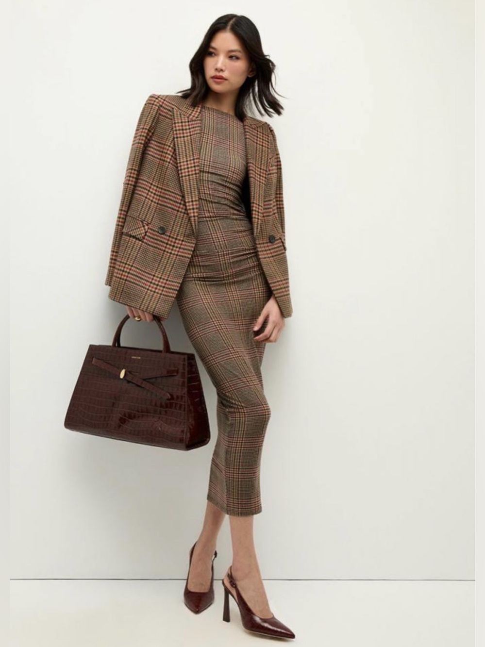 Veronica Beard Brown Multi Plaid Cropped Pencil Pants